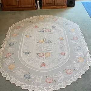 Elegant Floral Lace Tablecloth - White with Pastel Accents